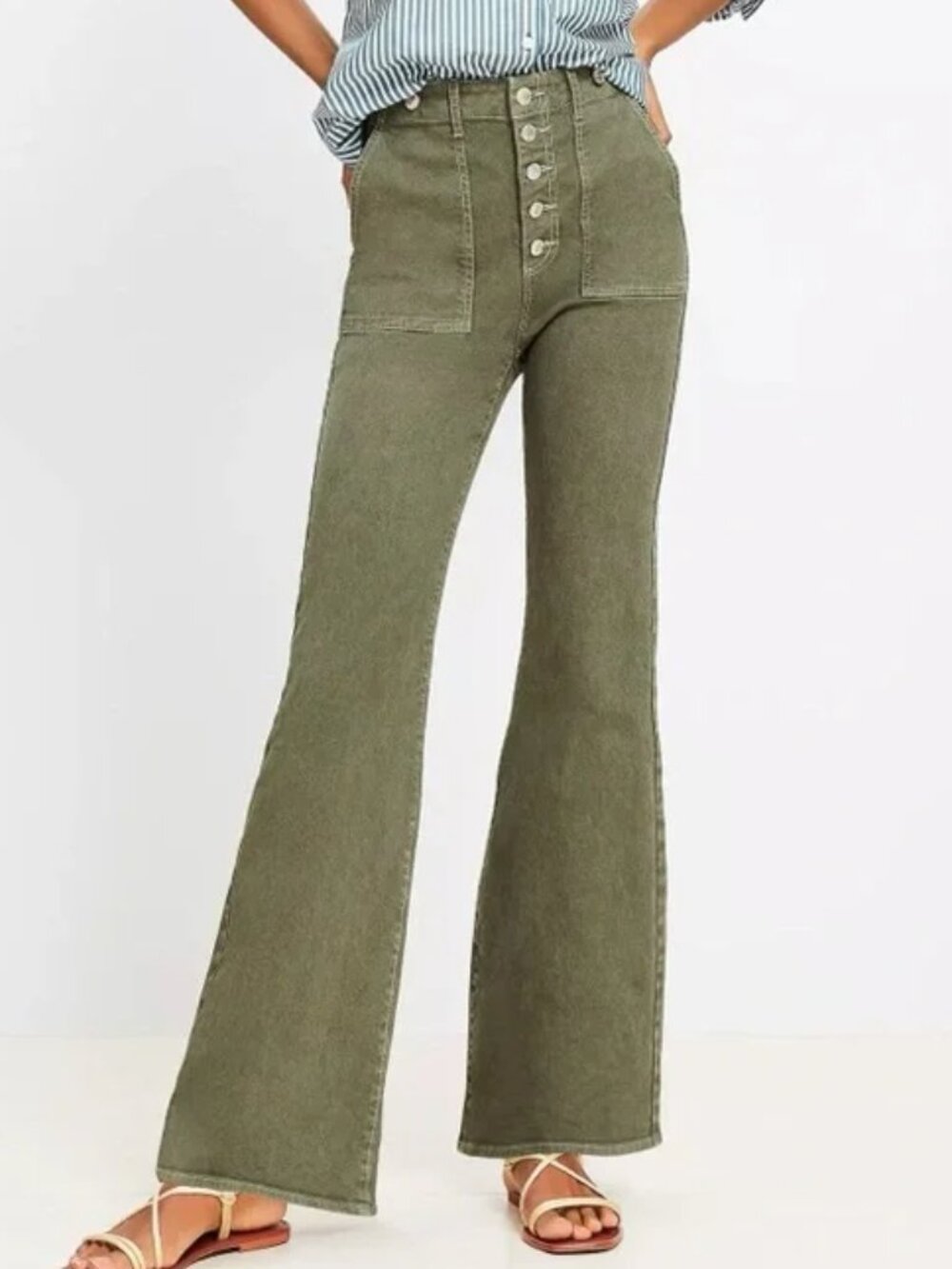 LOFT Slim Flare High Rise Button-Front Jeans, Waist 27 (Size 4), NWT